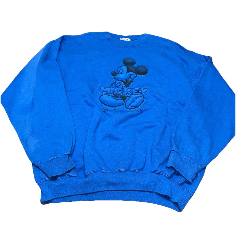 Vintage 90's Walt Disney World Mickey Mouse 3D Blue Crewneck Sweatshirt Men's XL